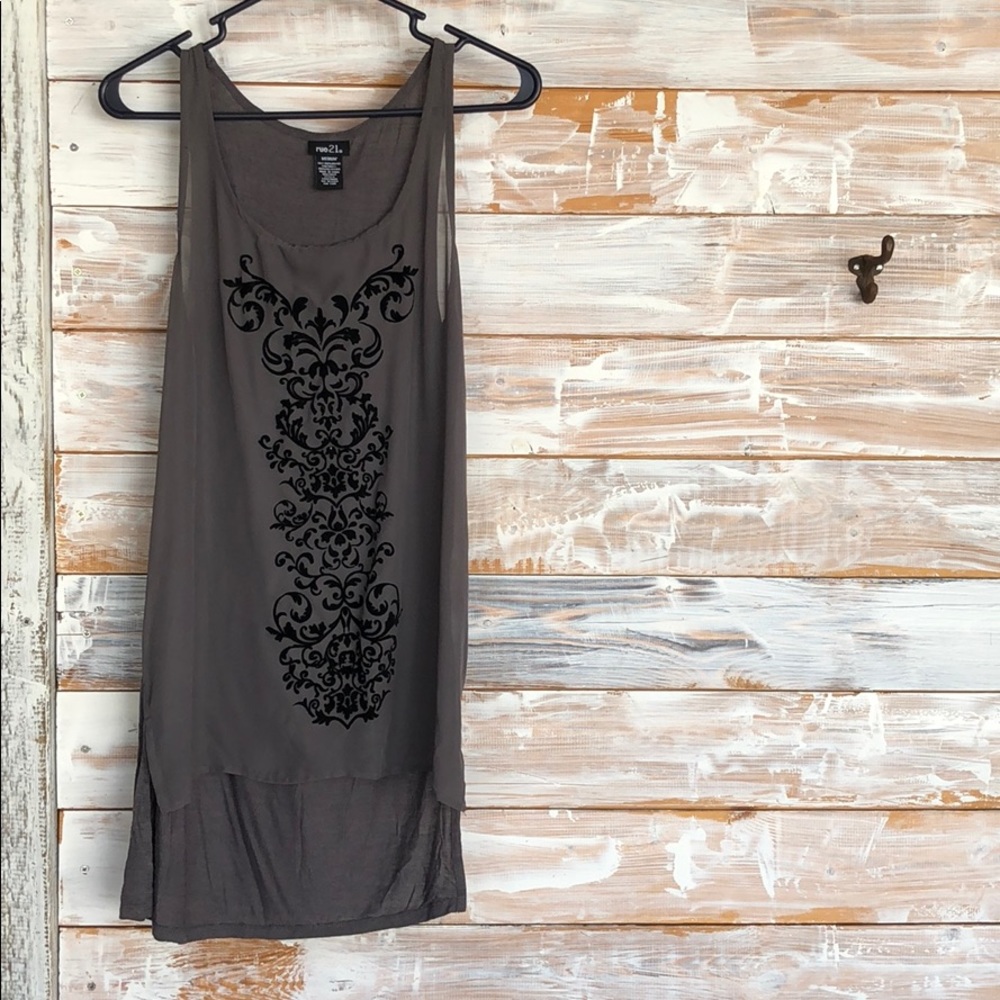 Grey Tank with Velvet Detail